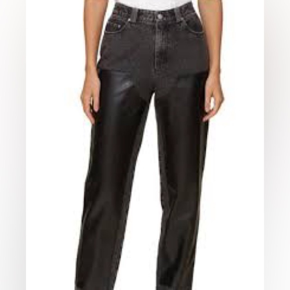 Avec Les Filles High Rise leather chap black denim and jeans